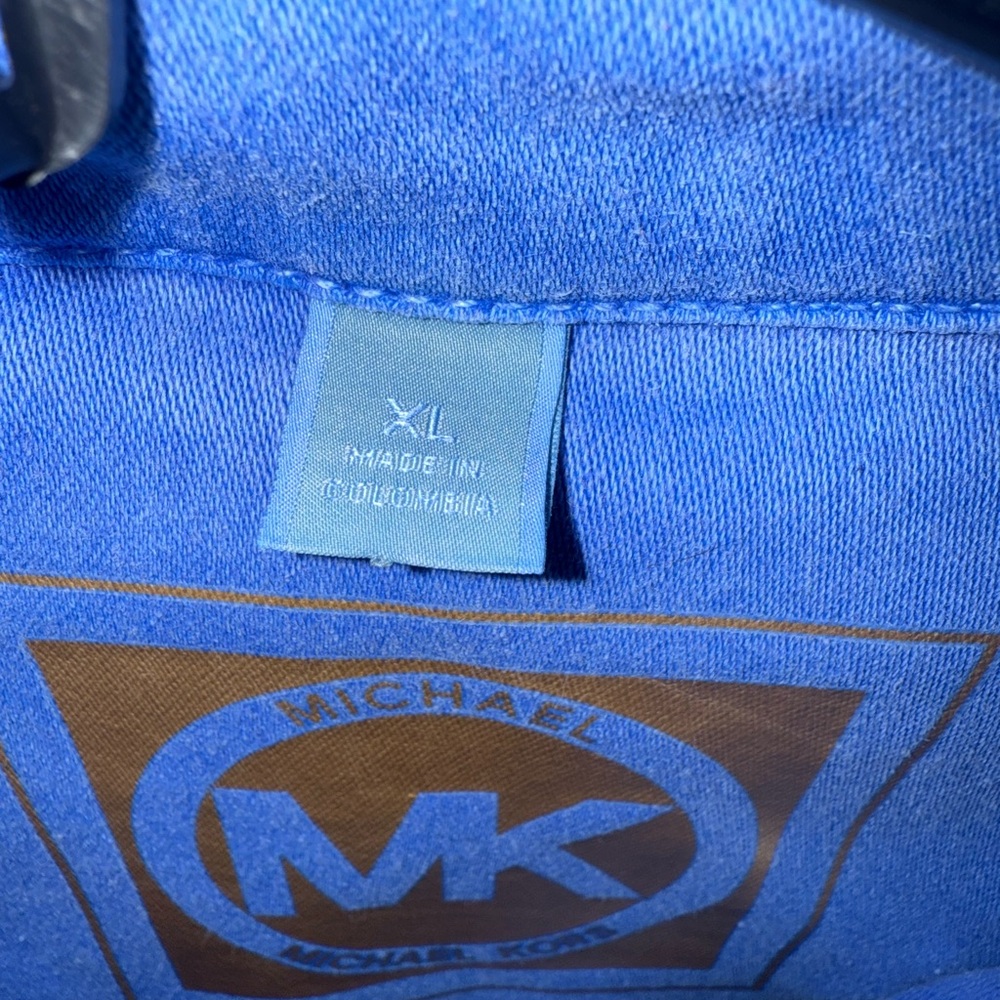 Michael Kors Denim Jean Jacket Light Blue Wash With Gold-tone MK Logo Buttons XL - Picture 2 of 5
